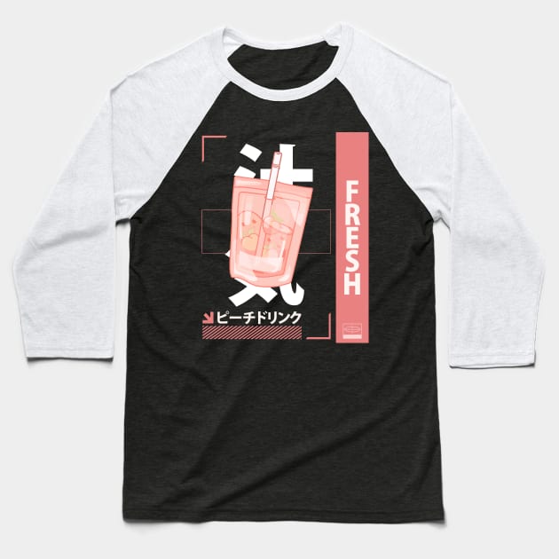 funny retro 90s japanese kawaii peach juice drink carton Baseball T-Shirt by jodotodesign